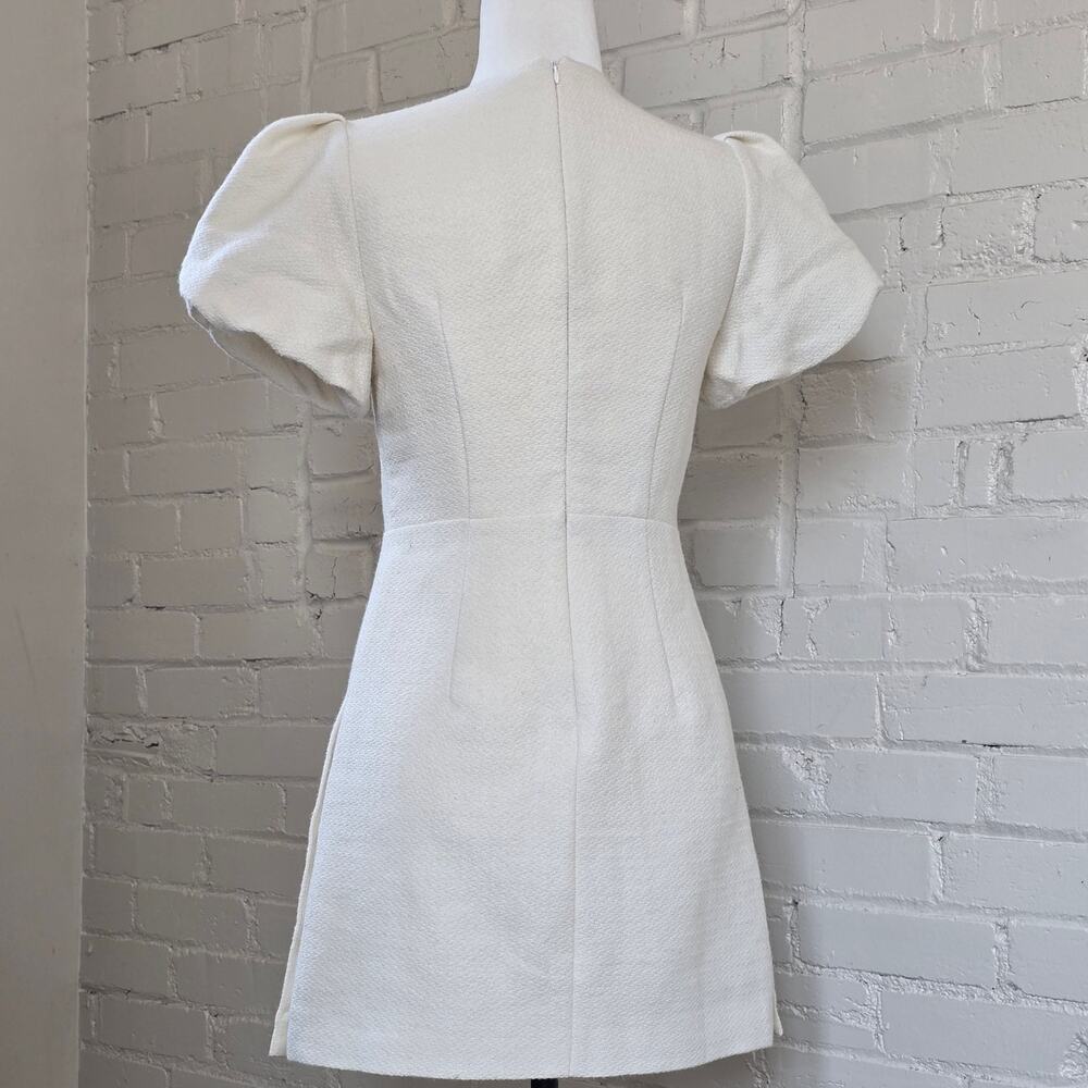 ​o.p.t Cream Wool Blend Pearl Button Puff Sleeve Mini Dress Size 4 Ivory Tweed - Picture 3 of 15